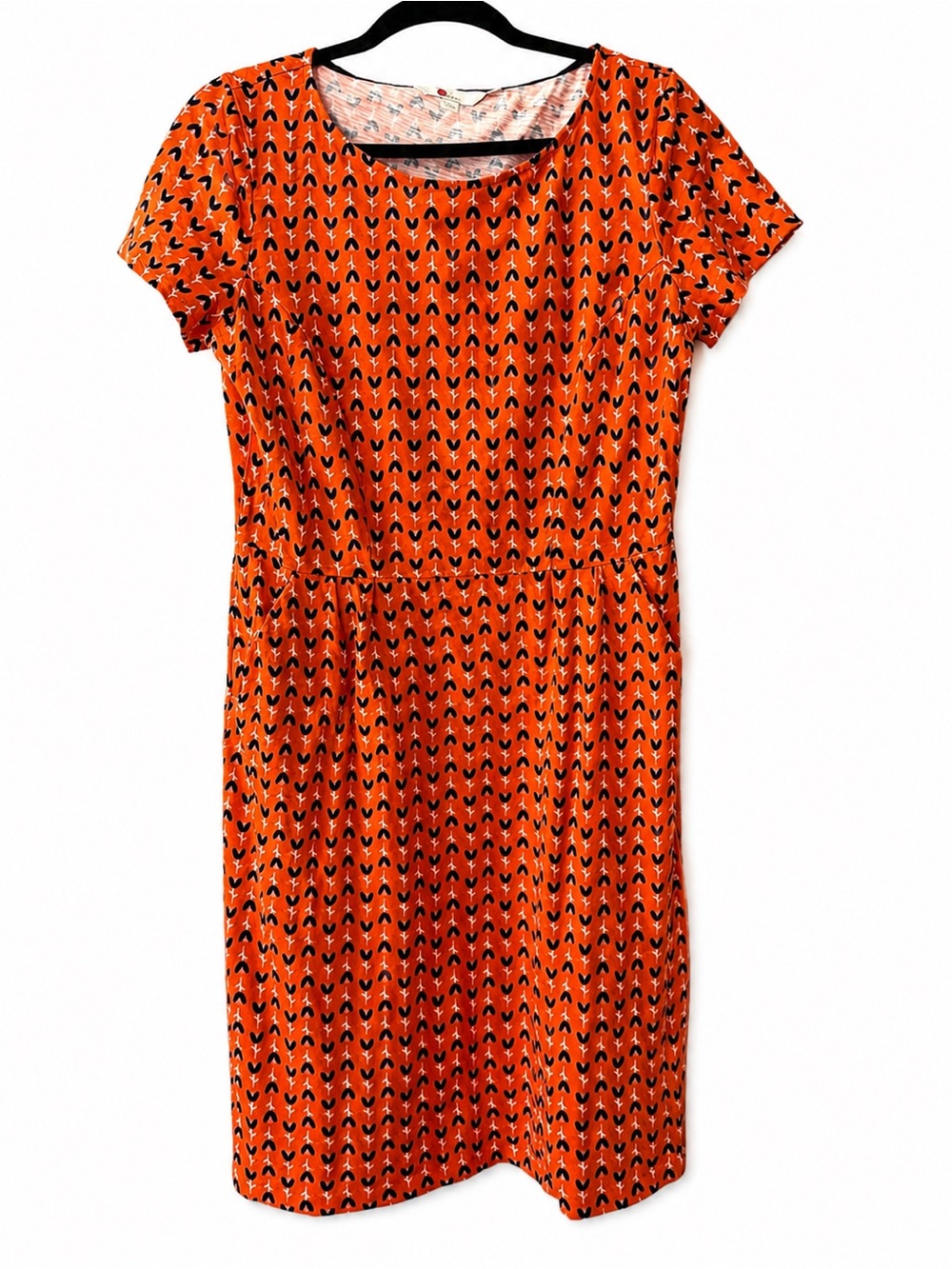 Boden Orange Printed Cotton Phoebe Dress US 10R Short Sleeve